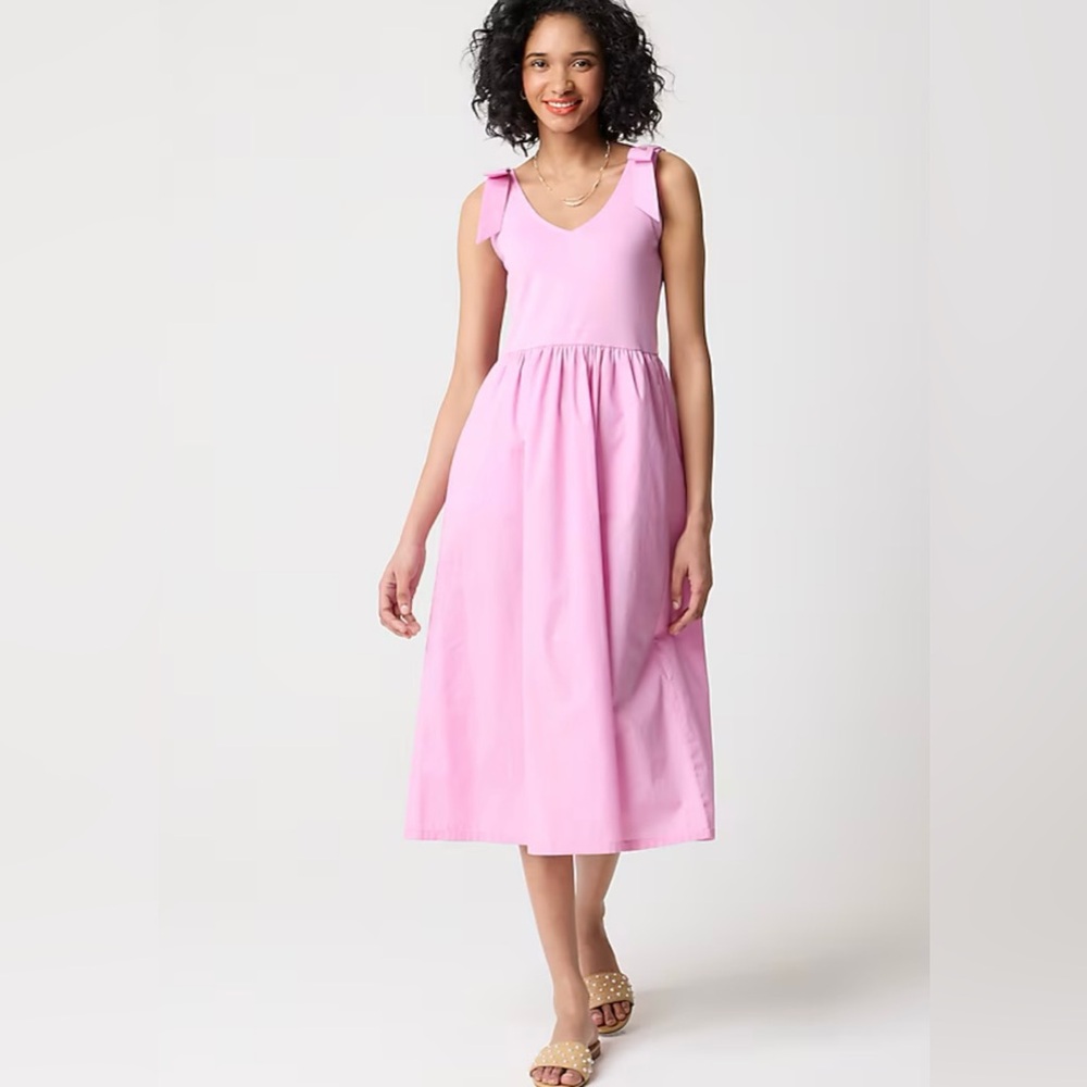 J. Crew Factory MIDI Pink V-Neck Sleeveless  Sundress Bow-strap knit mixy dress